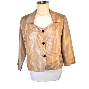 Dana Kay Dinner Jacket Blazer Womens 24W Blouse Gold 3/4 Sleeve Formal Button Up
